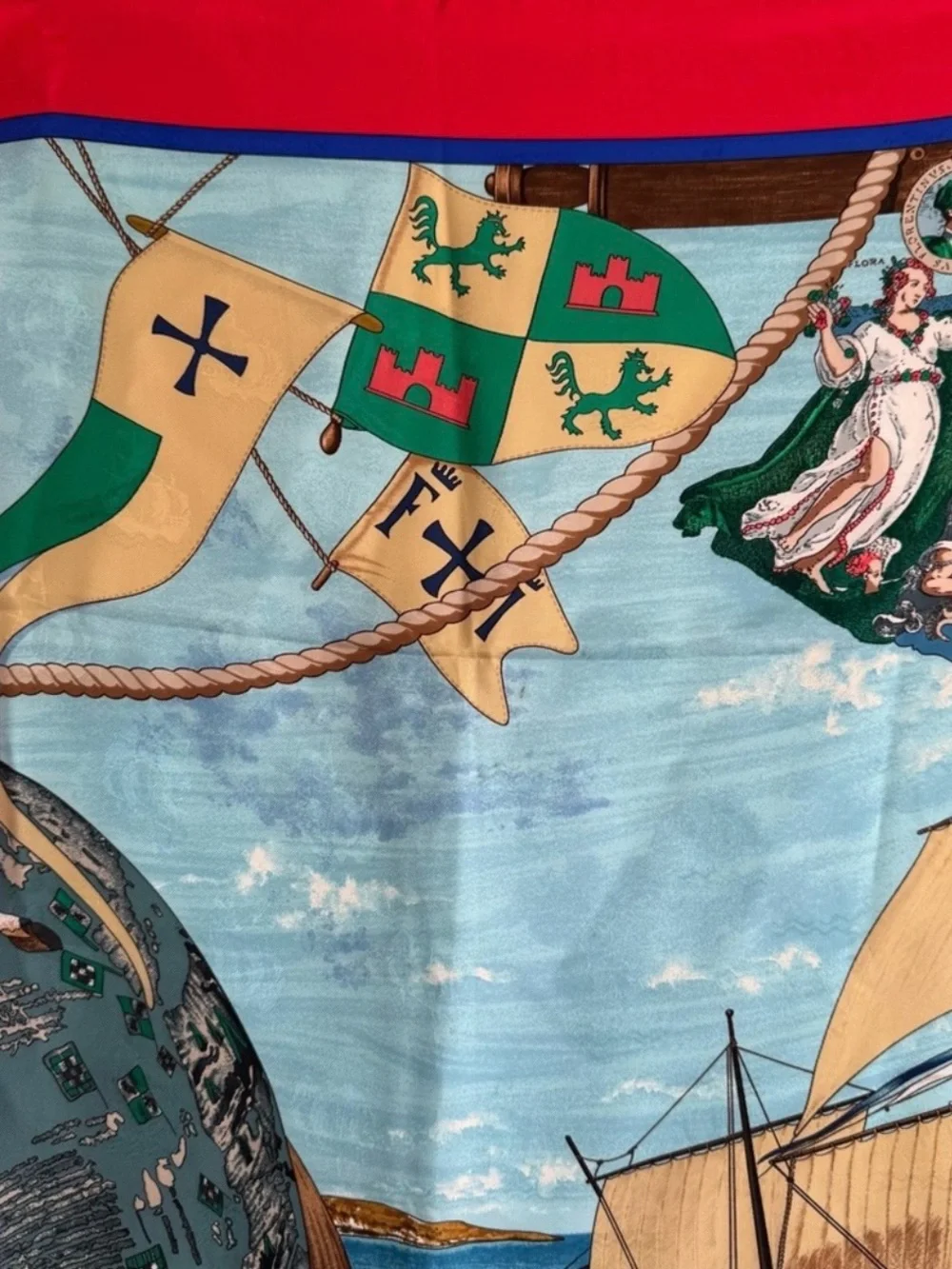 Hermes | Authentic carré titled Christophe Colomb Découvre l’Amérique Silk Scarf